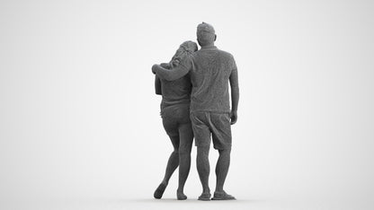 realistic 3D human woman casual couple, archviz people FBX OBJ for Blender, wireframe front view