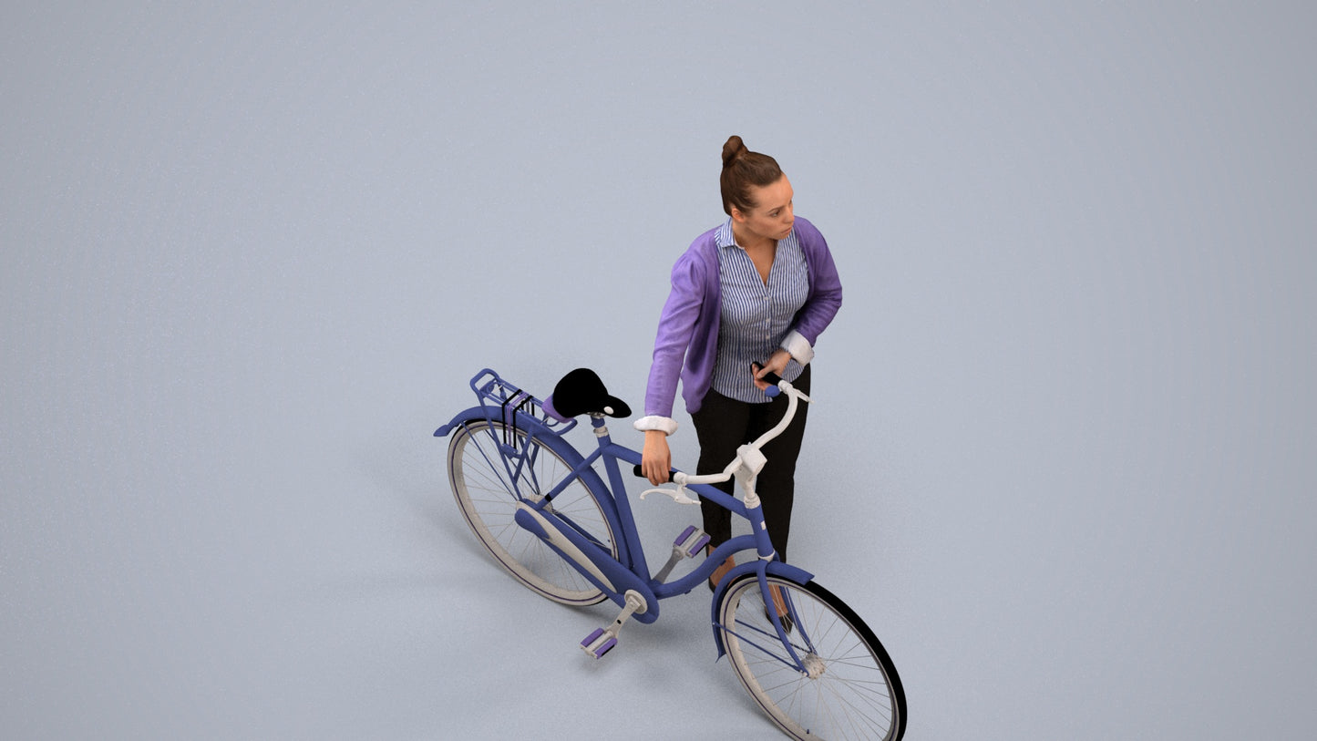 3D people model woman business cycling, scanned human for 3ds Max rendering, back view render