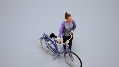 3D people model woman business cycling, scanned human for 3ds Max rendering, back view render