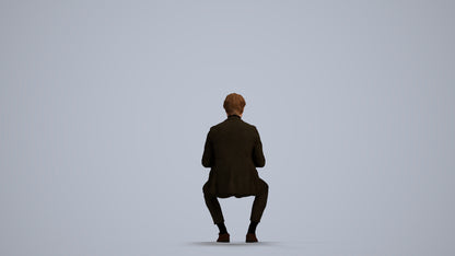 photogrammetry 3D man business sitting, realistic human model archviz FBX, front view render
