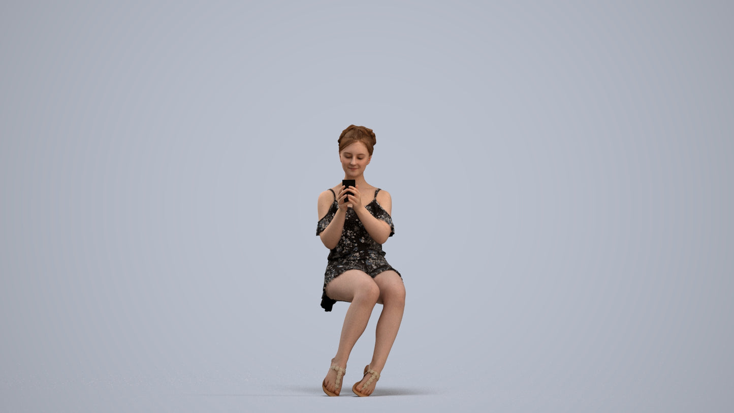 realistic 3D human girl casual kids, archviz people FBX OBJ for Blender, standing pose render