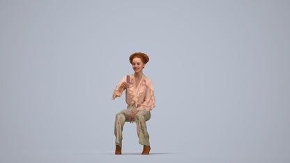 realistic 3D human woman casual sitting, archviz people FBX OBJ for Blender, top-down view render