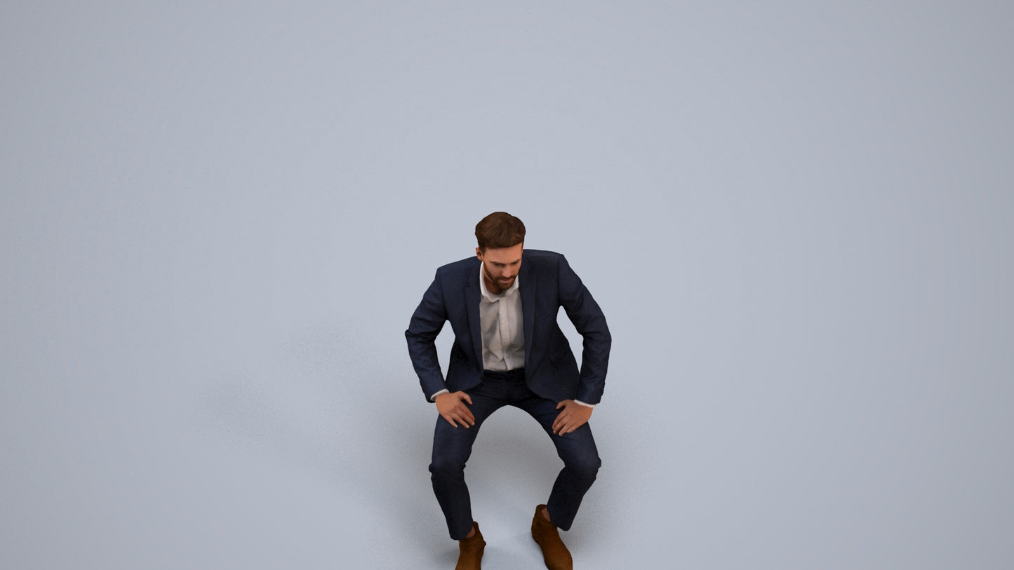 realistic 3D man business pool, scanned archviz people for Blender and 3ds Max, back view render