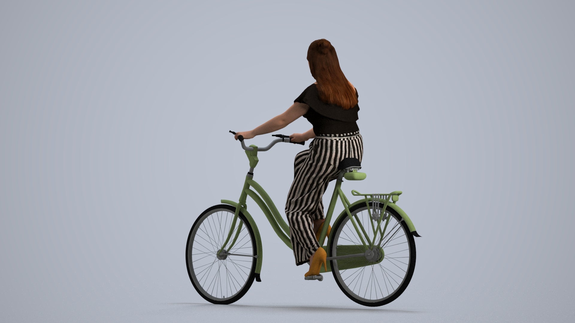 photogrammetry 3D woman casual cycling, realistic human model archviz FBX, front view render