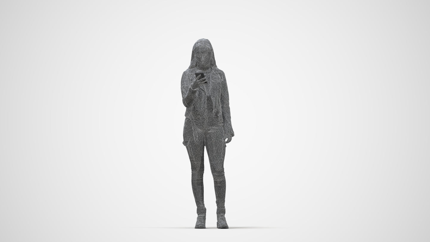realistic 3D human woman casual shopping, archviz people FBX OBJ for Blender, wireframe back view