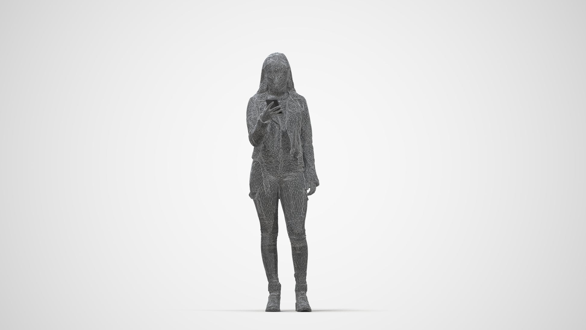 realistic 3D human woman casual shopping, archviz people FBX OBJ for Blender, wireframe back view