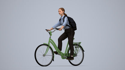 realistic 3D people girl business cycling, render-ready for V-Ray and Corona, FBX OBJ, top-down view render