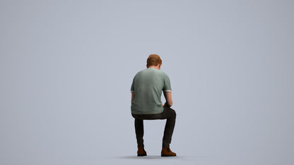 photogrammetry 3D man casual sitting, realistic human model archviz FBX, front view render