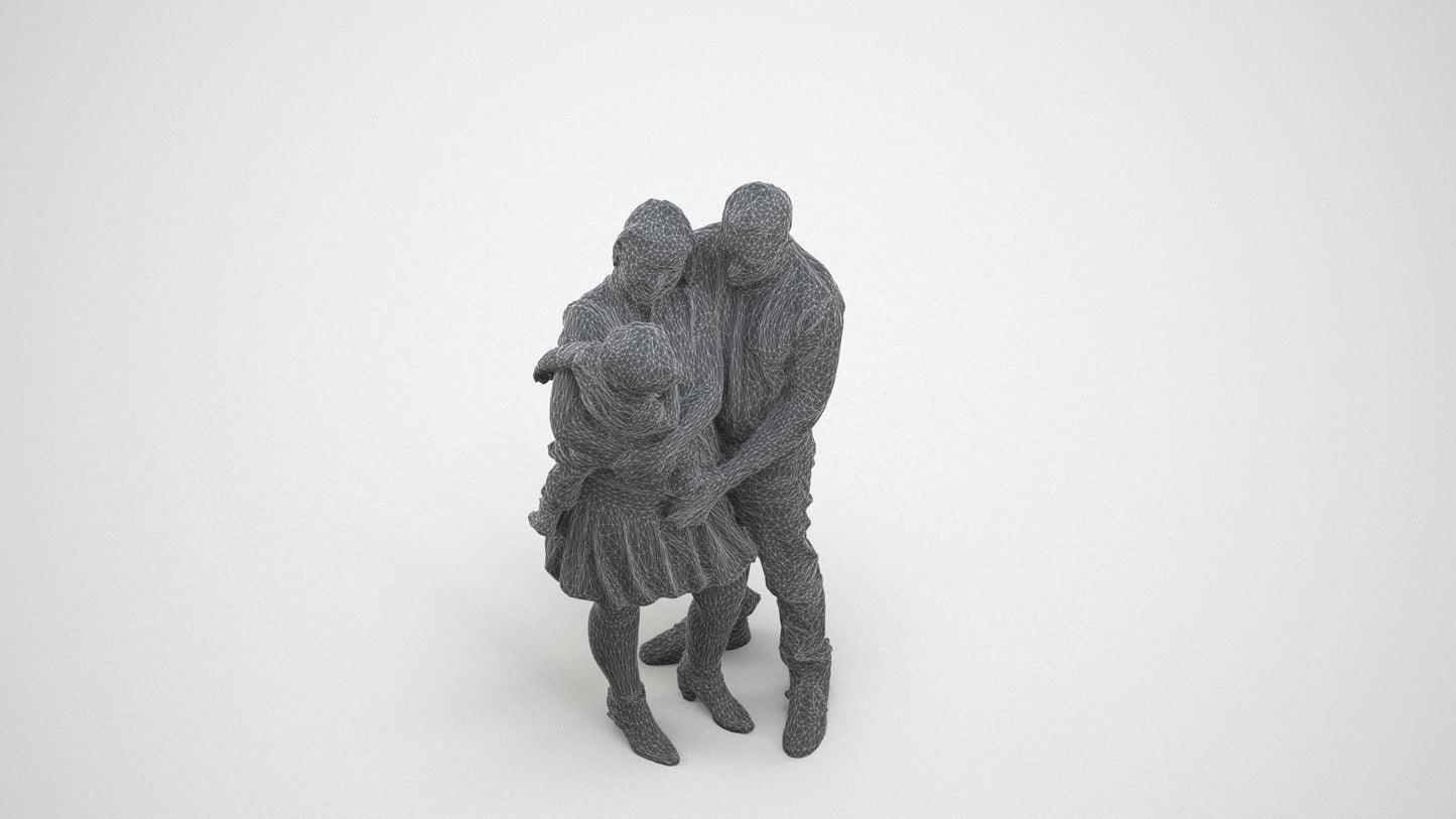 realistic 3D people girl casual standing, render-ready for V-Ray and Corona, FBX OBJ, wireframe three-quarter view
