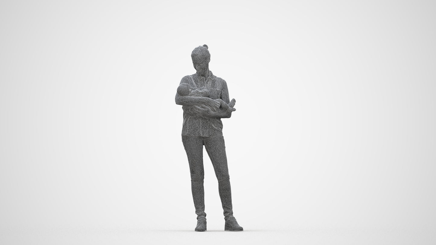 realistic 3D girl casual kids, scanned archviz people for Blender and 3ds Max, wireframe back view
