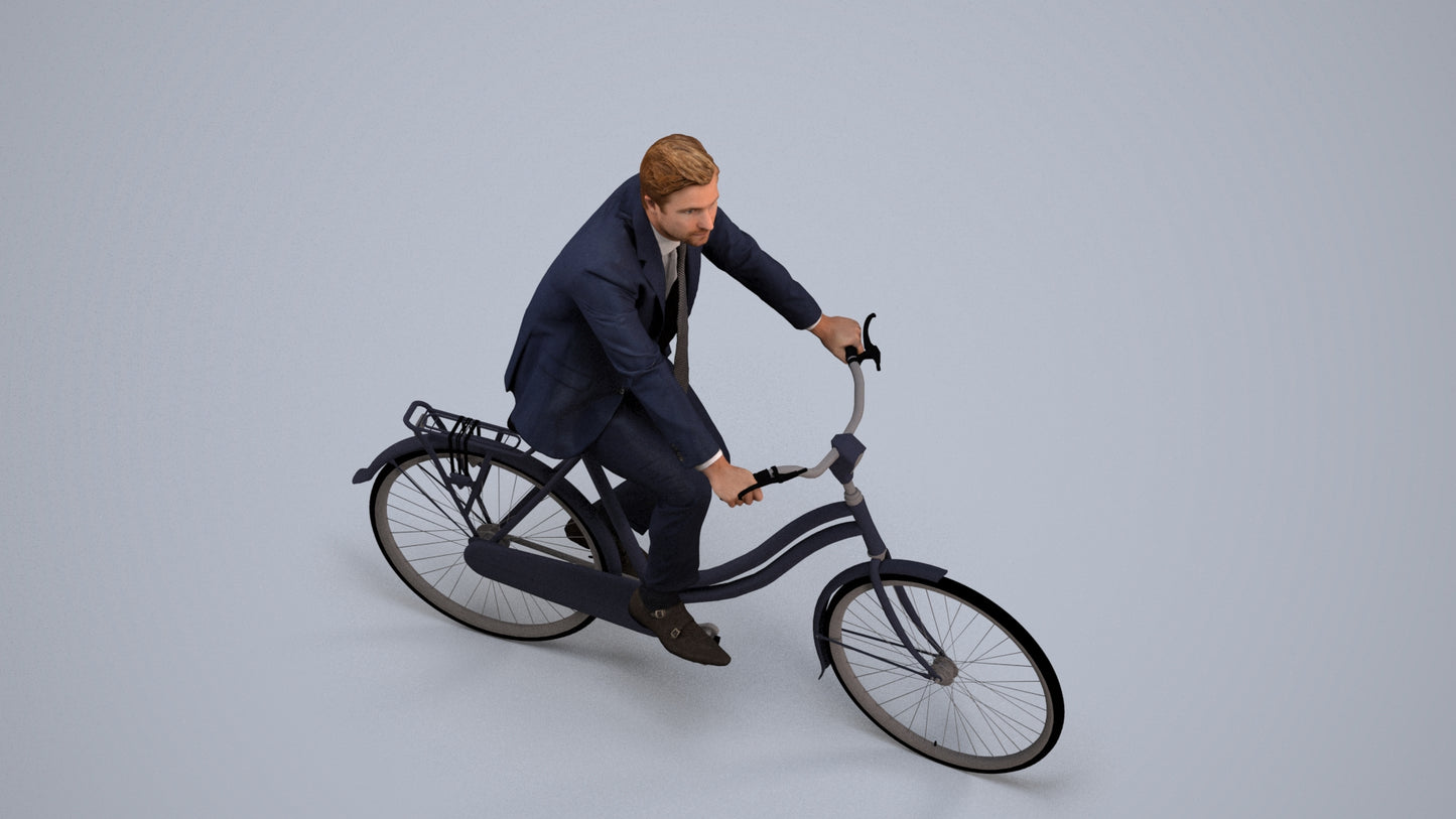 scanned 3D man business cycling, photogrammetry people for Enscape and V-Ray, back view render