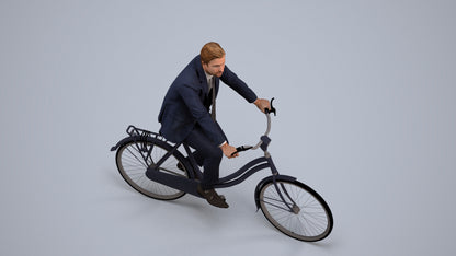 scanned 3D man business cycling, photogrammetry people for Enscape and V-Ray, back view render