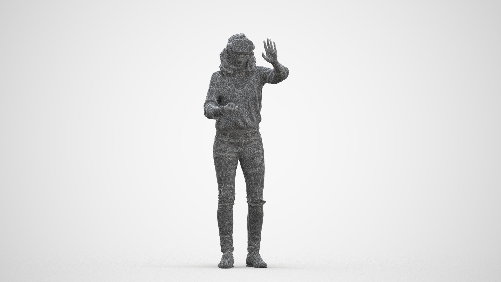 realistic 3D human woman casual standing, archviz people FBX OBJ for Blender, three-quarter front view render