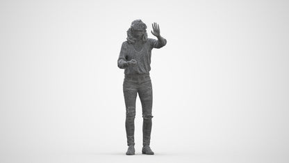 realistic 3D human woman casual standing, archviz people FBX OBJ for Blender, three-quarter front view render