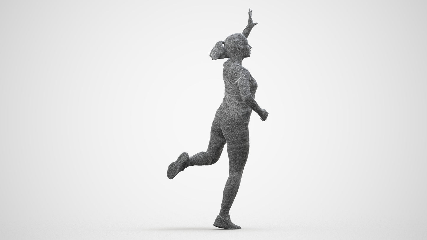 realistic 3D woman sport, scanned archviz people for Blender and 3ds Max, wireframe side view