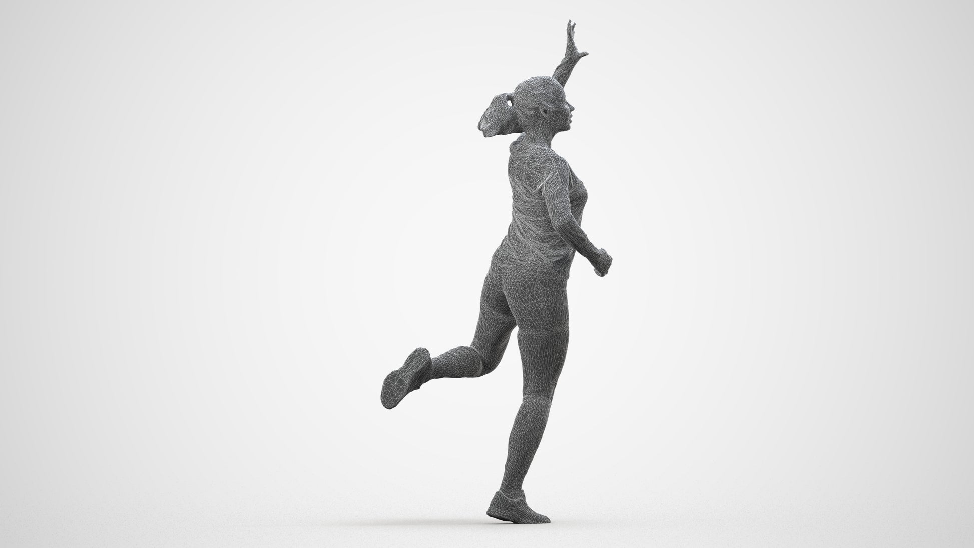 realistic 3D woman sport, scanned archviz people for Blender and 3ds Max, wireframe side view