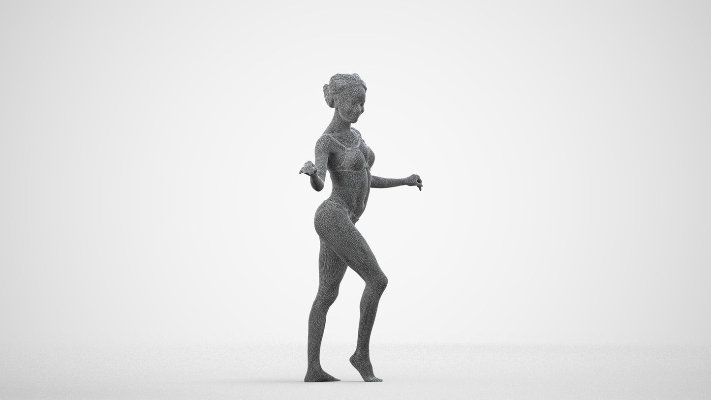 3D people model woman pool, scanned human for 3ds Max rendering, wireframe side view