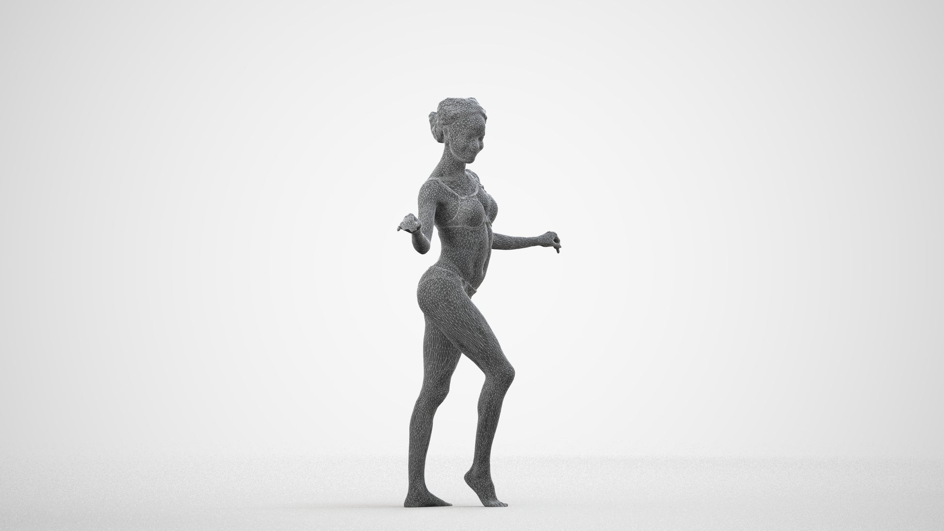 3D people model woman pool, scanned human for 3ds Max rendering, wireframe side view