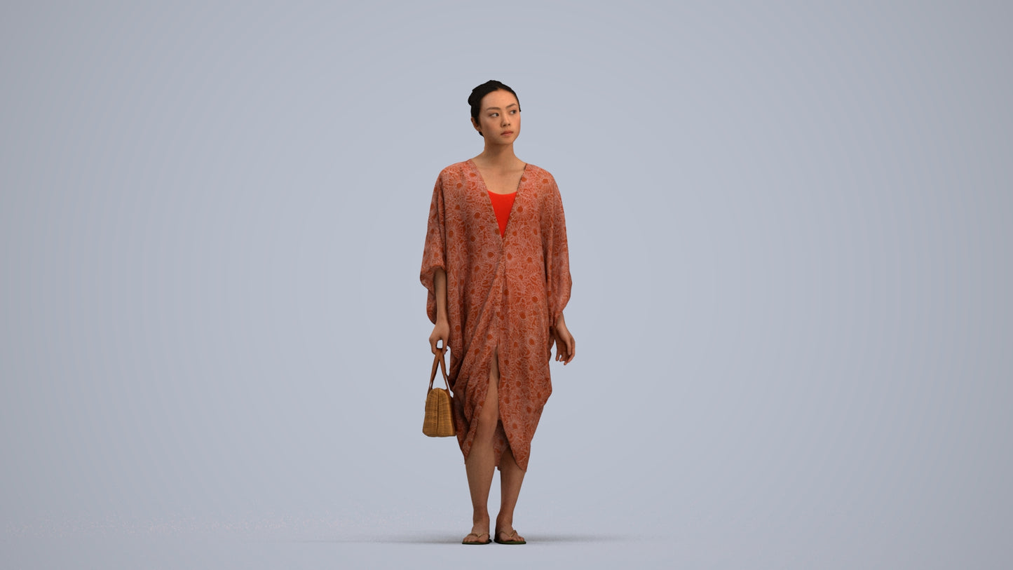 3D scanned woman standing casual, photorealistic archviz people for Enscape and SketchUp, standing pose render