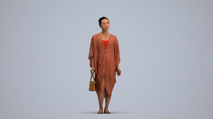 3D scanned woman standing casual, photorealistic archviz people for Enscape and SketchUp, standing pose render