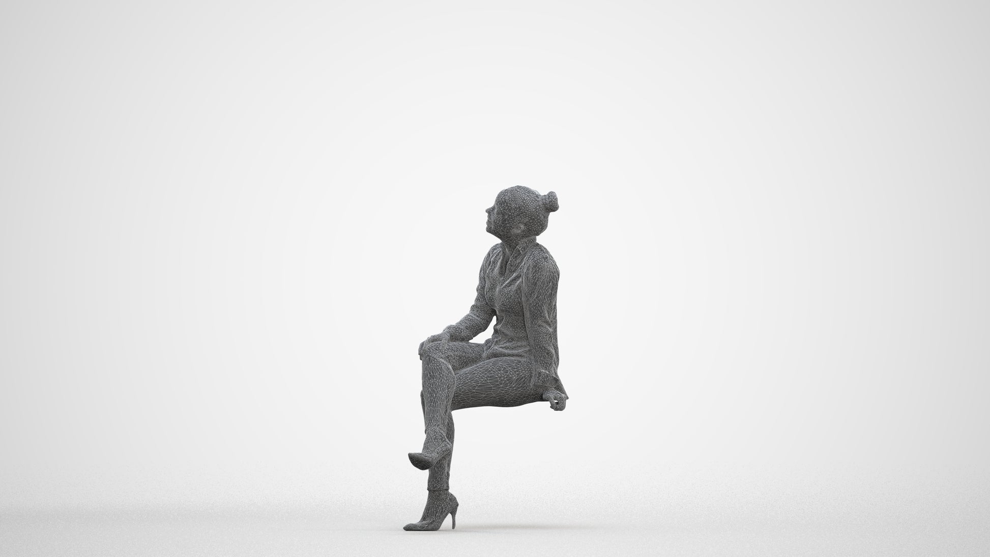 scanned 3D woman business sitting, photogrammetry people for Enscape and V-Ray, three-quarter front view render