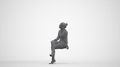 scanned 3D woman business sitting, photogrammetry people for Enscape and V-Ray, three-quarter front view render