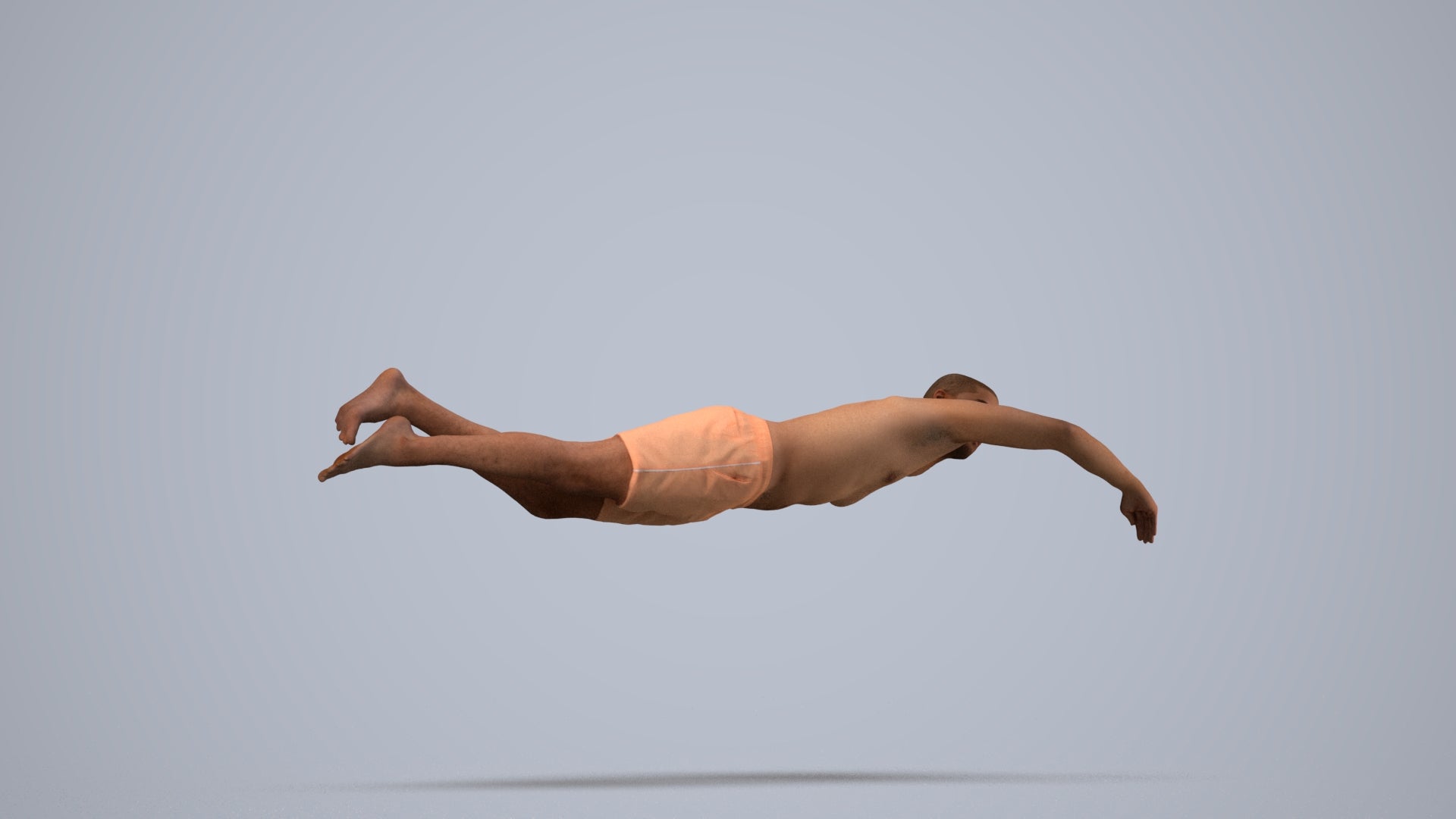 3D human model man sport pool, photogrammetry scanned person for archviz, side view render