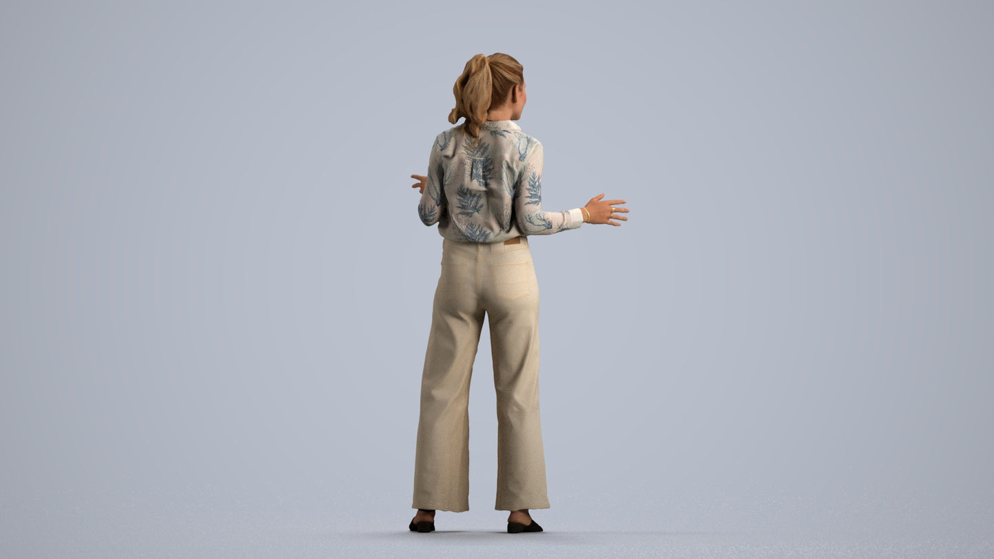 scanned 3D woman casual standing, photogrammetry people for Enscape and V-Ray, front view render