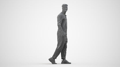 realistic 3D human man casual walking, archviz people FBX OBJ for Blender, wireframe side view