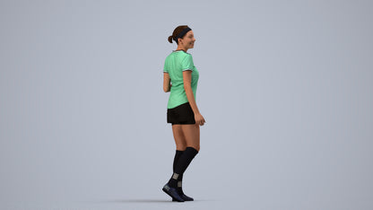 3D human model woman sport, photogrammetry scanned person for archviz, side view render