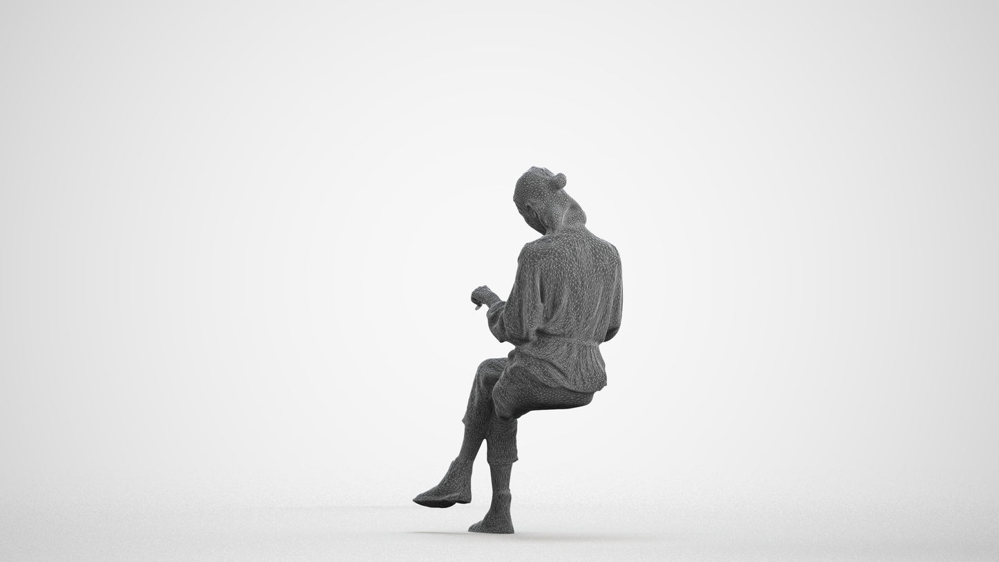 realistic 3D woman casual sitting, scanned archviz people for Blender and 3ds Max, wireframe front view