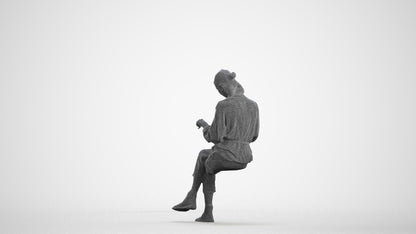 realistic 3D woman casual sitting, scanned archviz people for Blender and 3ds Max, wireframe front view