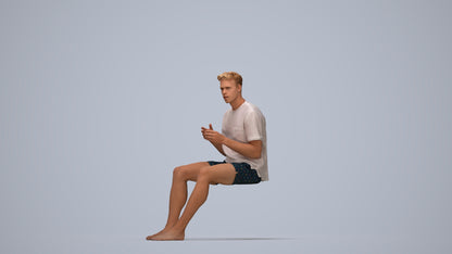 3D scanned man sitting casual, photorealistic archviz people for Enscape and SketchUp, top-down view render