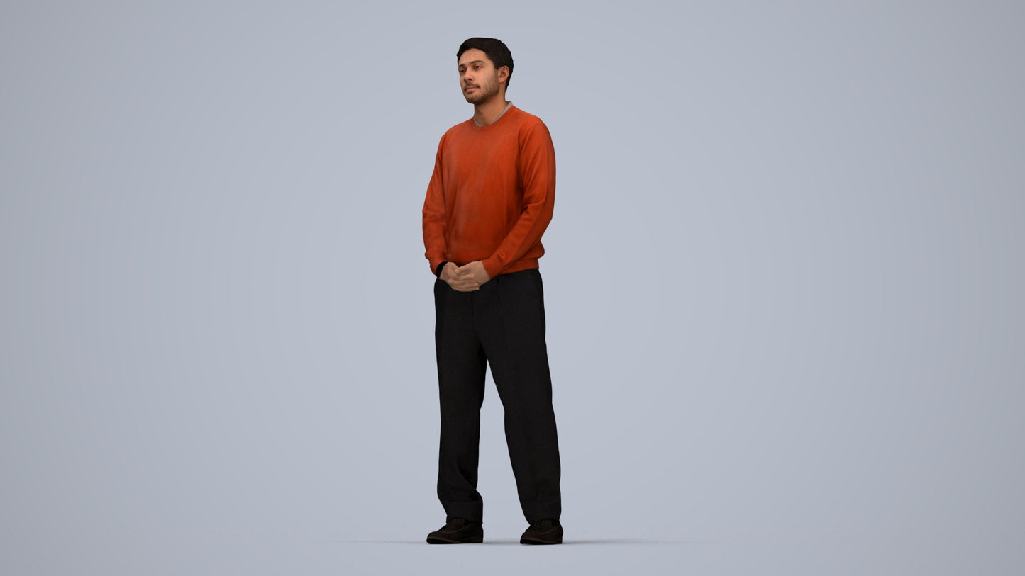 3D people model man casual standing, scanned human for 3ds Max rendering, top-down view render