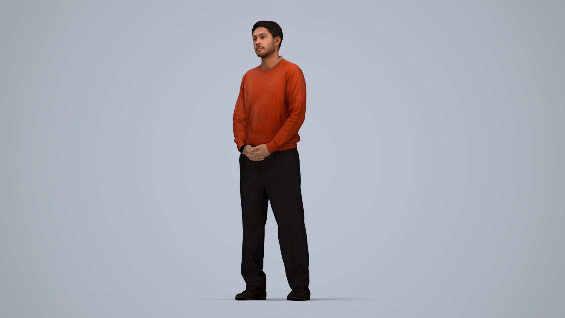 3D people model man casual standing, scanned human for 3ds Max rendering, top-down view render