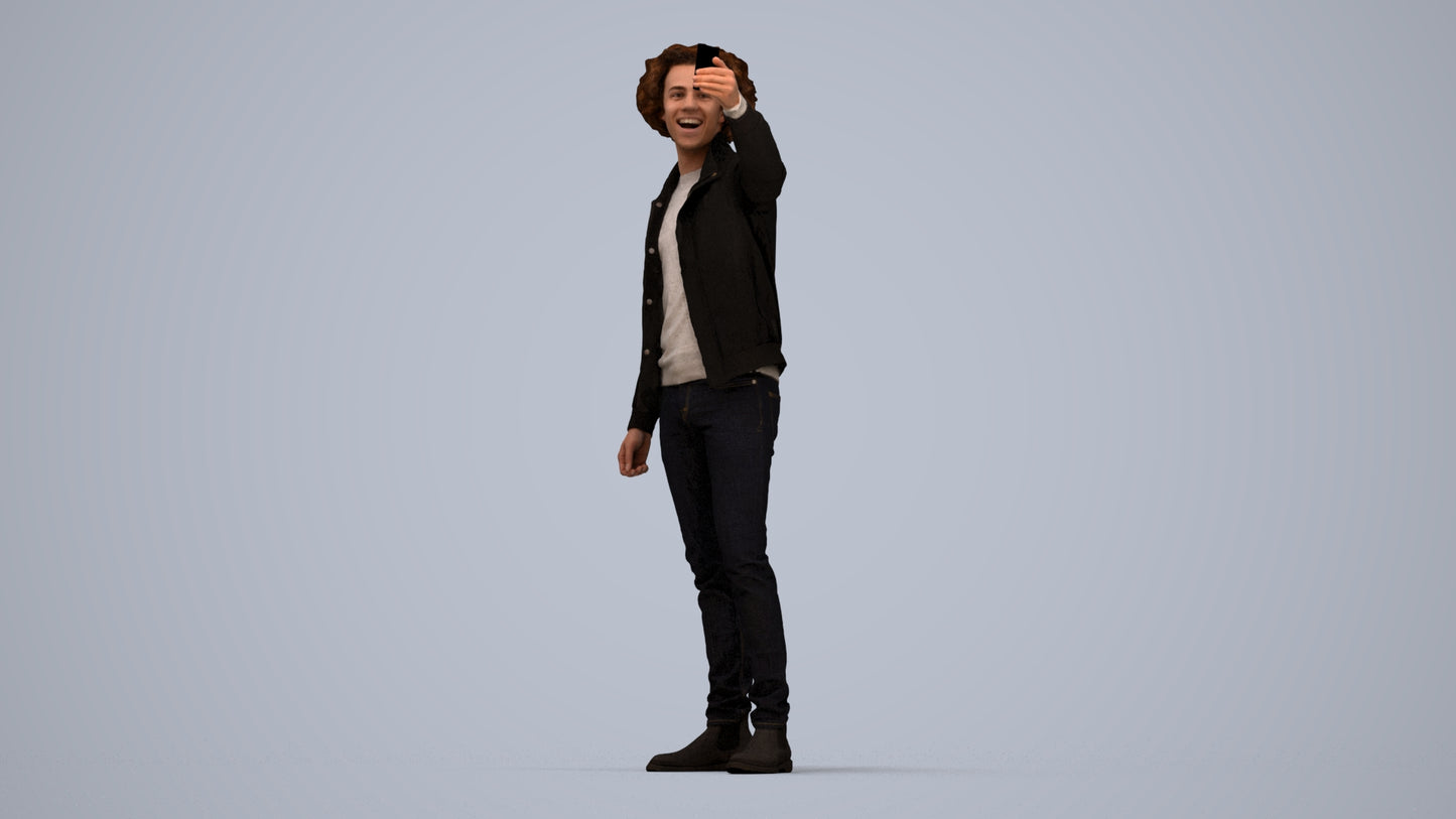 3D people model man casual standing, scanned human for 3ds Max rendering, top-down view render
