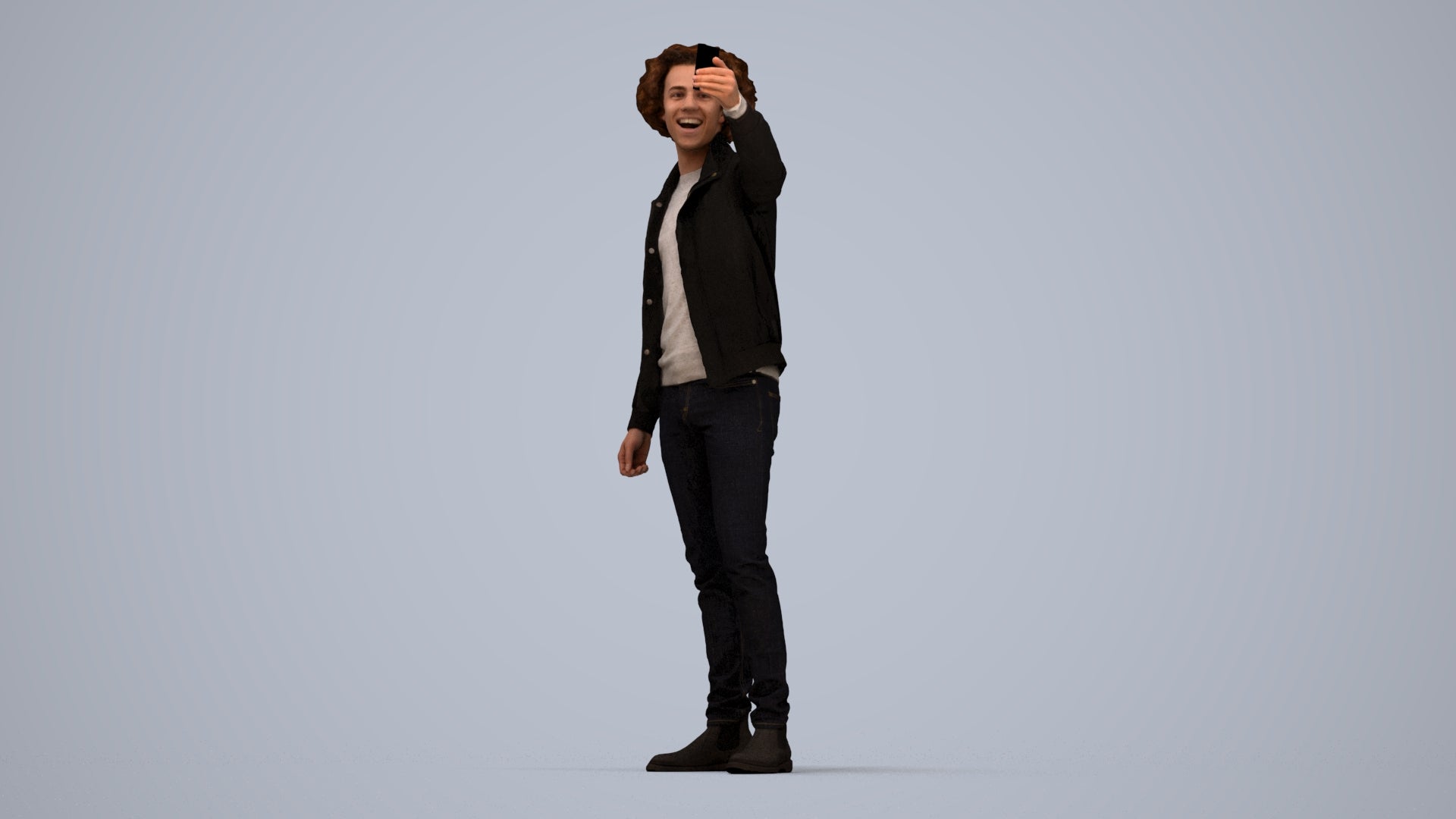 3D people model man casual standing, scanned human for 3ds Max rendering, top-down view render
