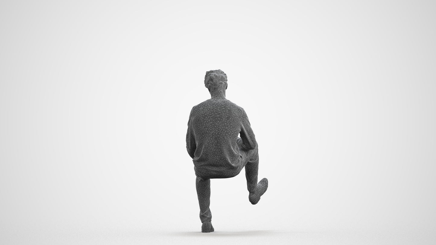 realistic 3D man casual sitting, scanned archviz people for Blender and 3ds Max, wireframe front view