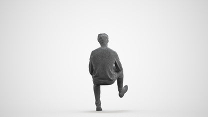 realistic 3D man casual sitting, scanned archviz people for Blender and 3ds Max, wireframe front view