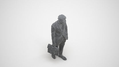 photogrammetry 3D man business walking, realistic human model archviz FBX, wireframe three-quarter view