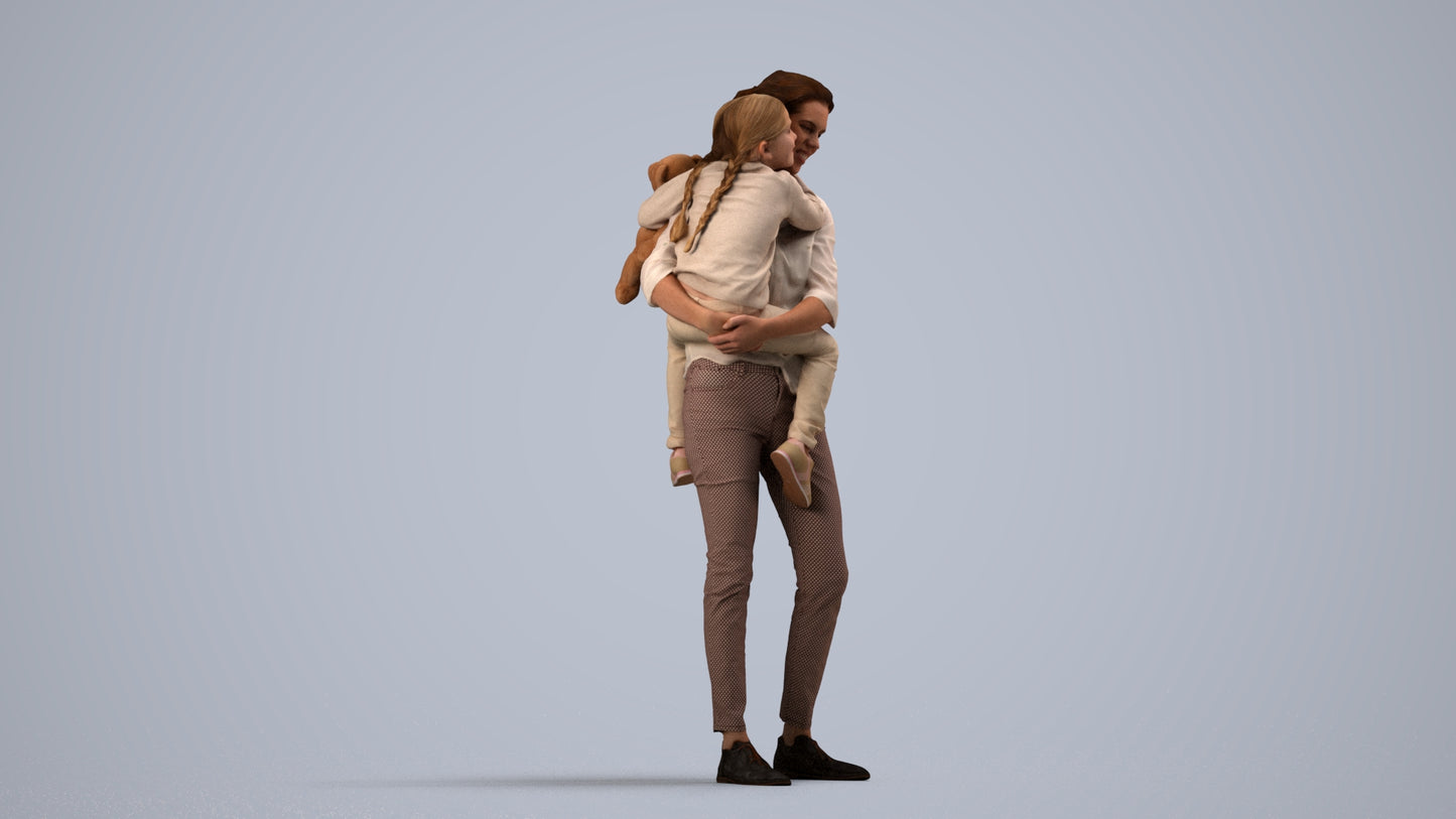 3D scanned girl kids casual, photorealistic archviz people for Enscape and SketchUp, side view render