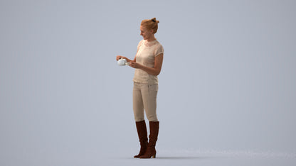 realistic 3D woman casual standing, scanned archviz people for Blender and 3ds Max, three-quarter view render