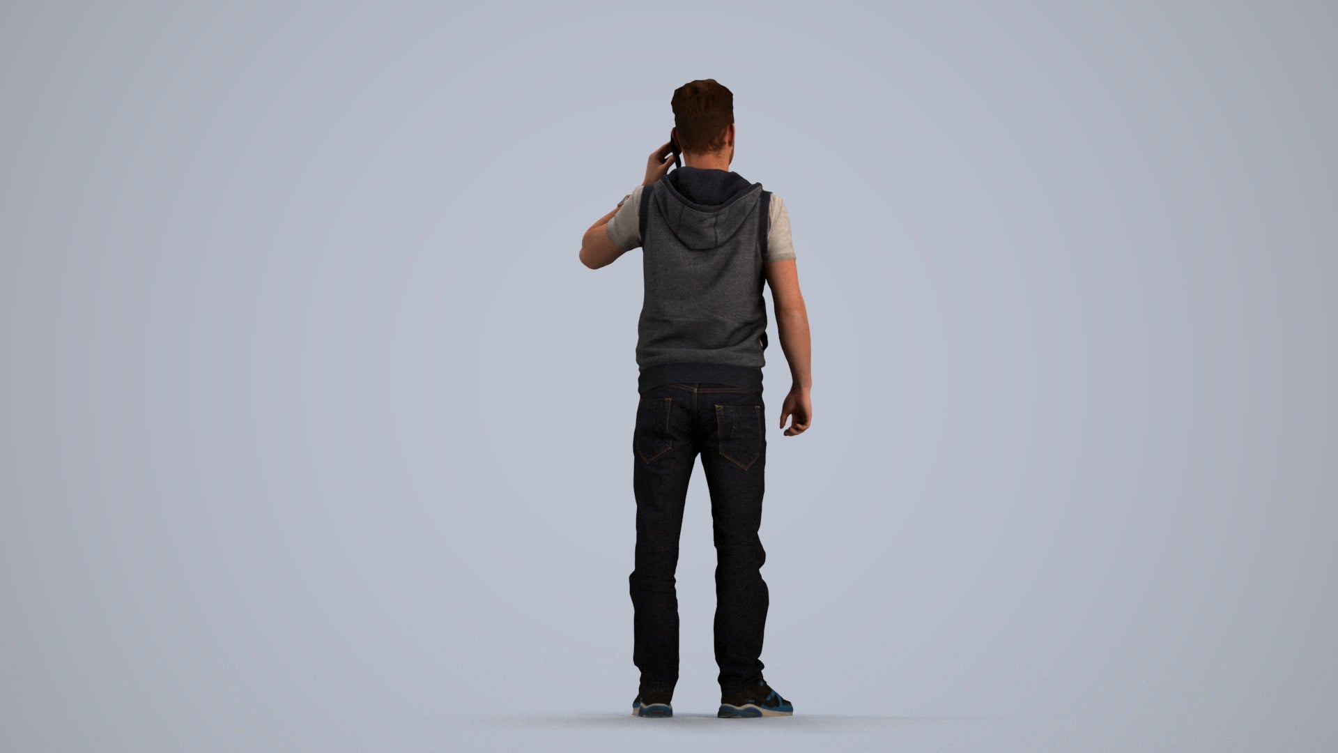 3D human model man casual standing, photogrammetry scanned person for archviz, front view render