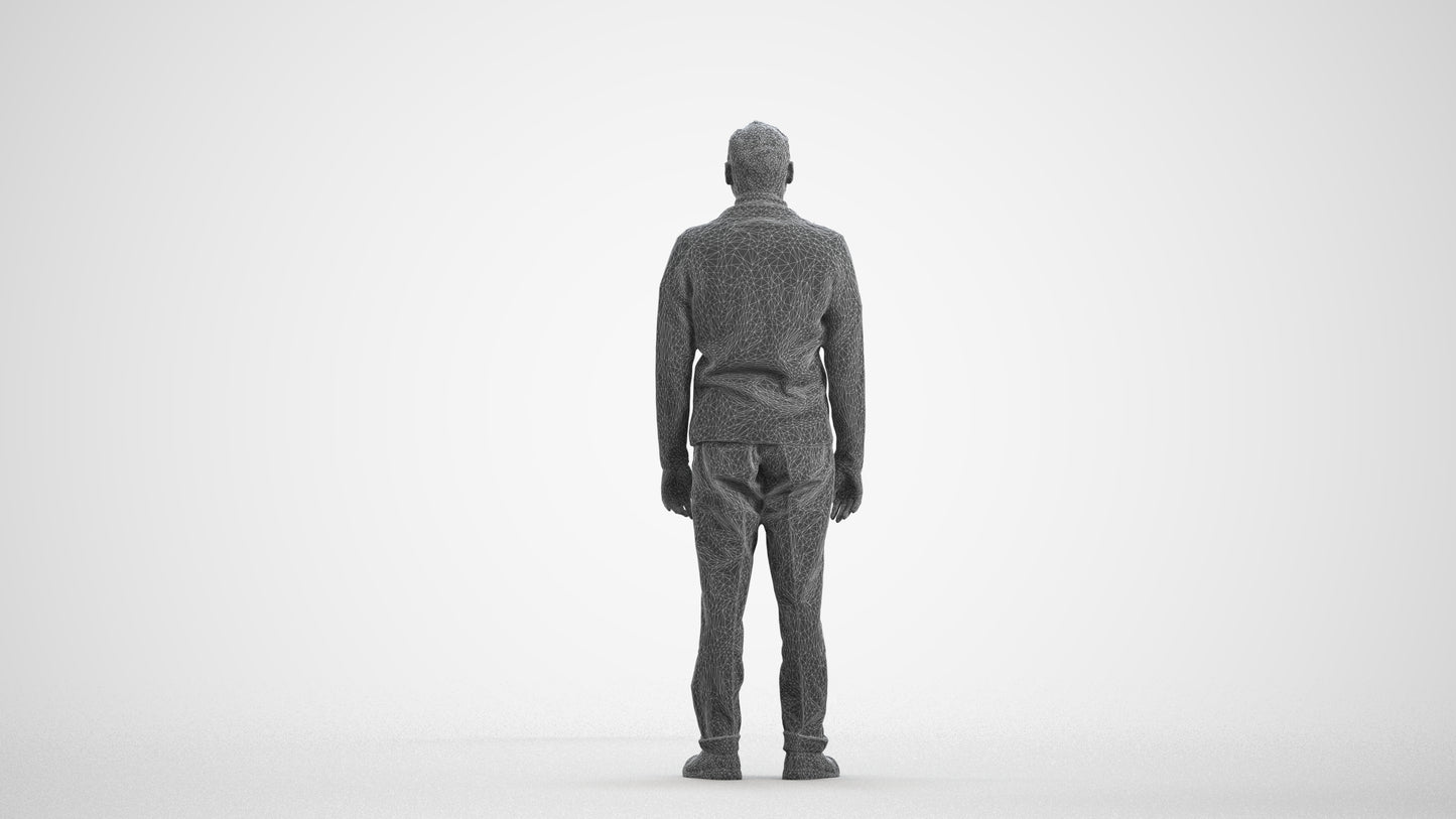 realistic 3D people man business standing, render-ready for V-Ray and Corona, FBX OBJ, wireframe front view