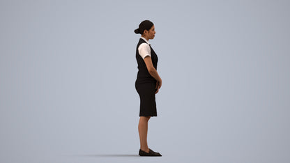 3D scanned woman hospitality, photorealistic archviz people for Enscape and SketchUp, side view render