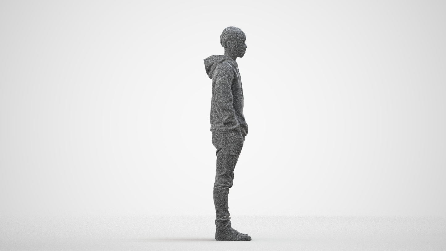3D people model boy casual kids, scanned human for 3ds Max rendering, wireframe side view