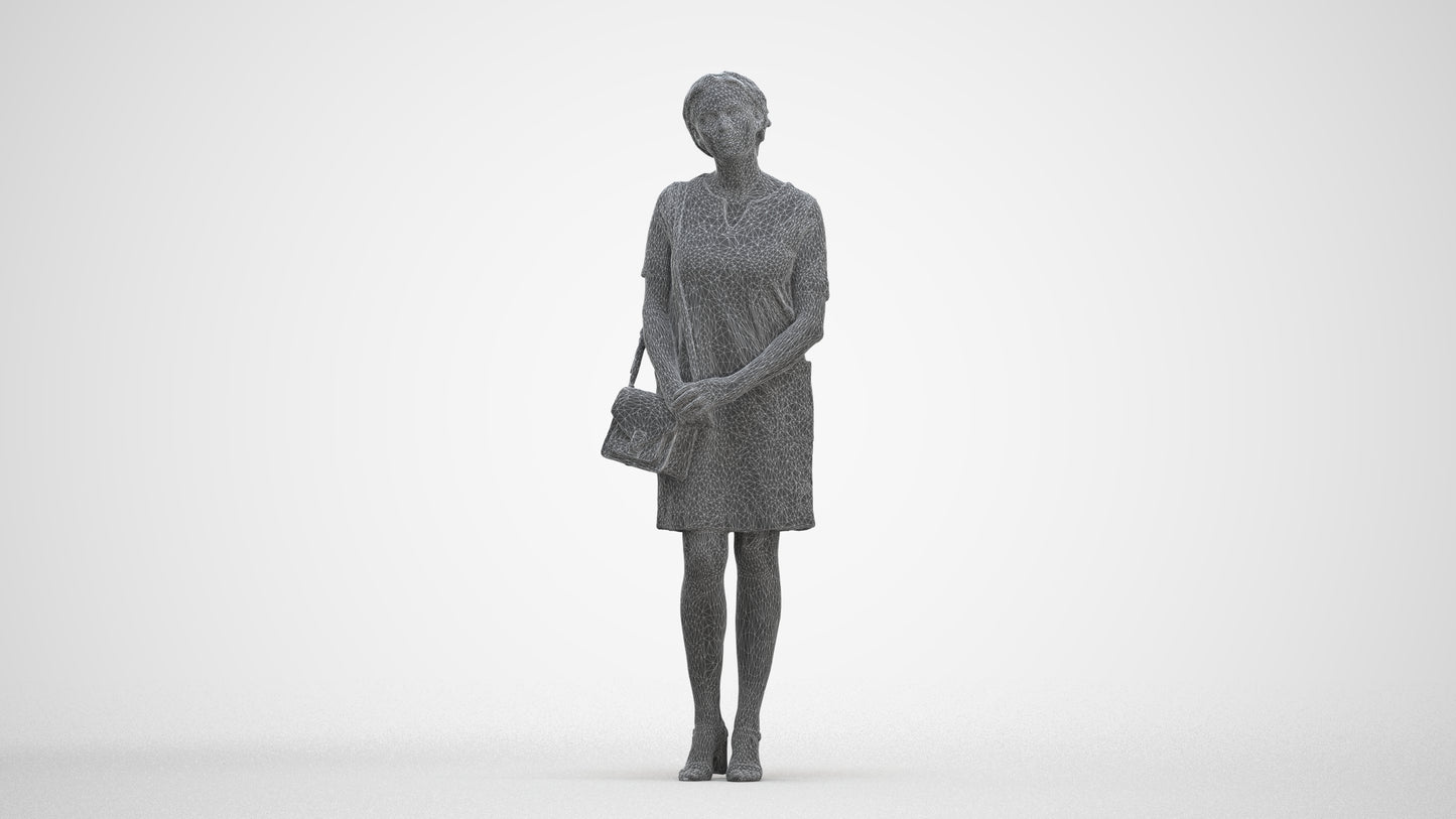 scanned 3D woman business standing, photogrammetry people for Enscape and V-Ray, three-quarter front view render