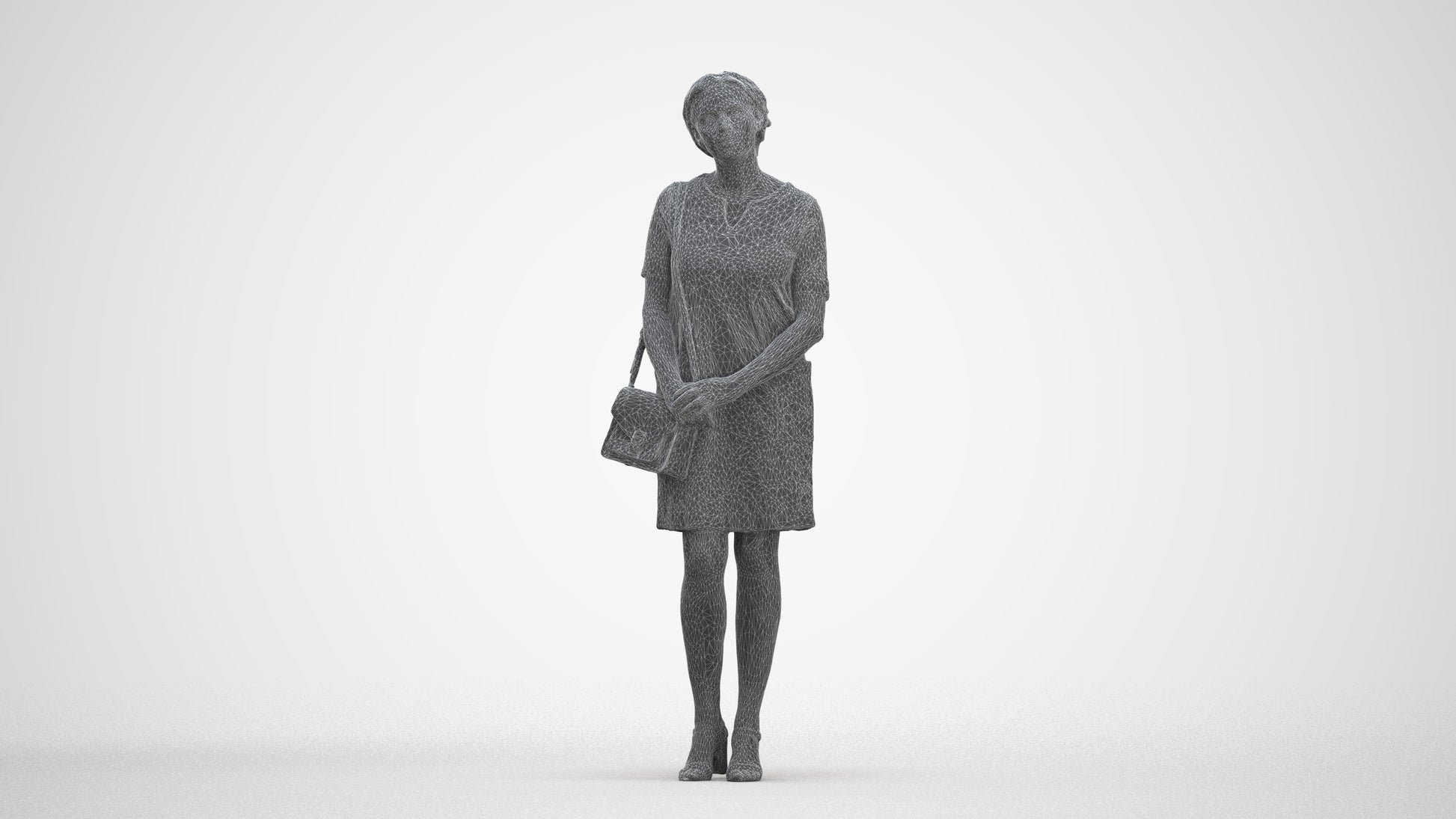 scanned 3D woman business standing, photogrammetry people for Enscape and V-Ray, three-quarter front view render