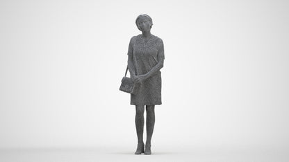 scanned 3D woman business standing, photogrammetry people for Enscape and V-Ray, three-quarter front view render