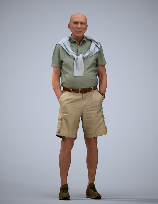 photogrammetry 3D senior man casual standing, realistic human model archviz FBX